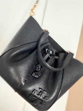 Tory Burch Black Pebbled Leather Satchel with Gold Hardware